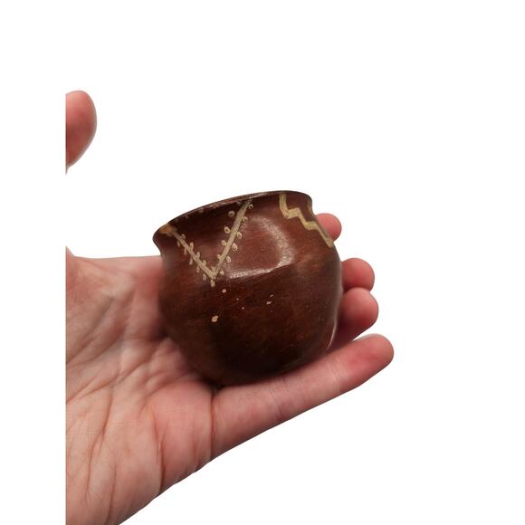 Native American Vintage Mid-Century Pottery Bowl Signed 1950s Brown Gold - Picture 6 of 6